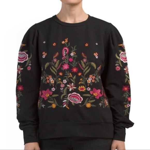 Anthro DREW Floral Embroidered Crew Neck Sweatshirt Size Small - Picture 1 of 9